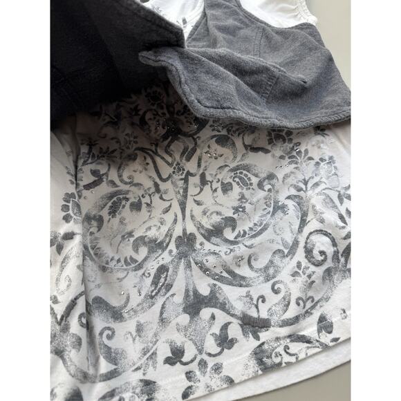 Vintage Y2K Vest Top Womens M Gray White Academic Twee Preppy Back To School - Picture 8 of 11